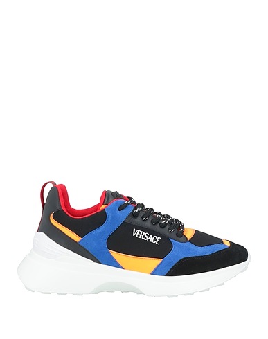 VERSACE Sneakers Black Leather, Textile fibres