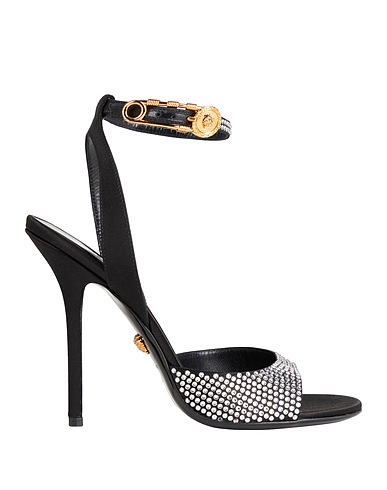 VERSACE Sandals Black Textile fibers, Leather