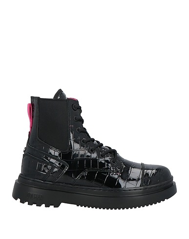 COLMAR Ankle boot Black Leather, Textile fibers