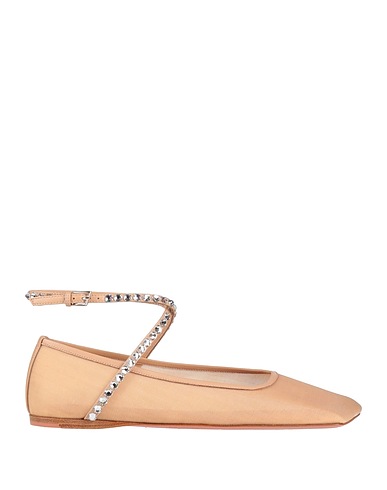 AMINA MUADDI Ballet flats Beige Leather, Textile fibres