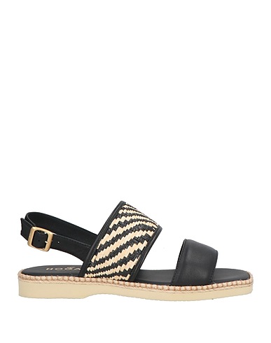HOGAN Espadrilles Black Leather, Natural raffia