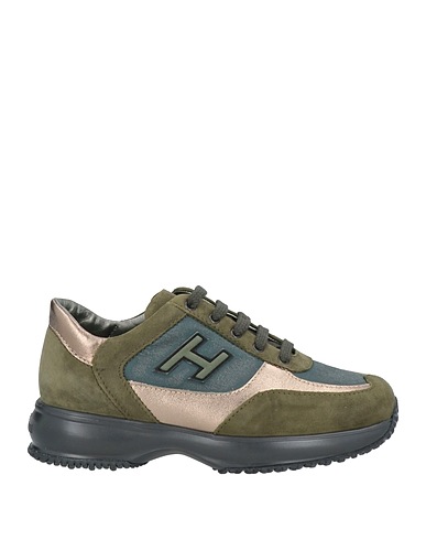 HOGAN Sneakers Military green Leather, Textile fibres