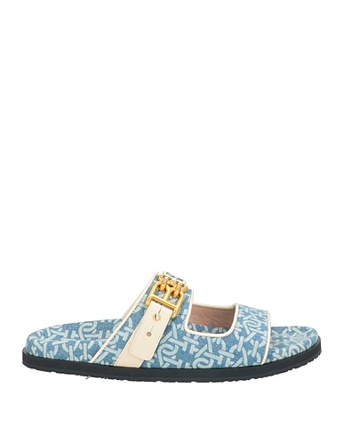 BALLY Sandals Blue Cotton, Leather