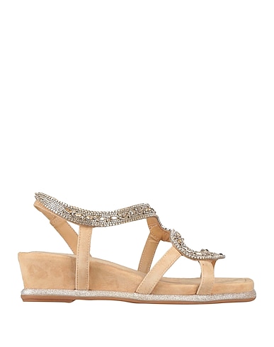ALMA EN PENA. Sandals Beige Leather, Textile fibers