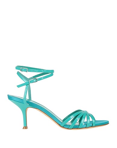 LELLA BALDI Sandals Turquoise Leather, Textile fibers