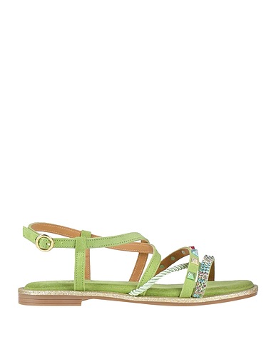 TOSCA BLU Sandals Green Leather, Textile fibres