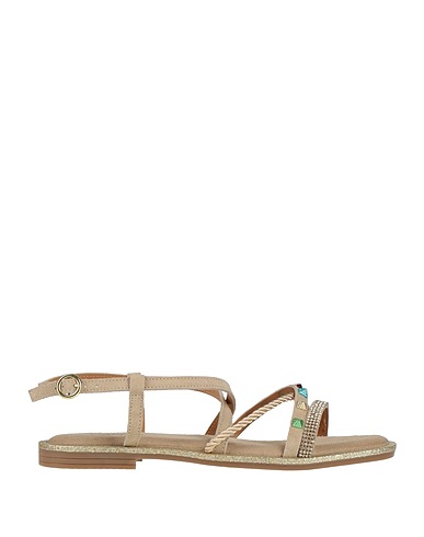 TOSCA BLU Sandals Beige Leather, Textile fibres