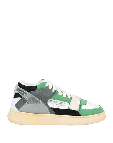 RUN OF Sneakers Green Leather, Textile fibres