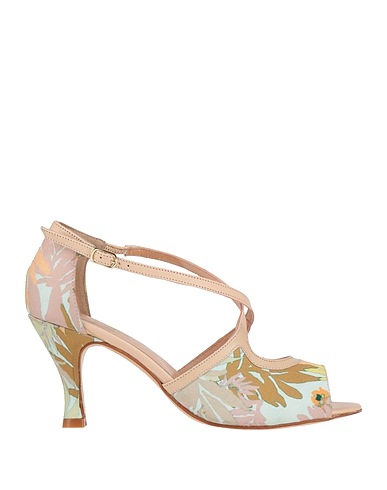 DORA Sandals Beige Leather, Textile fibers