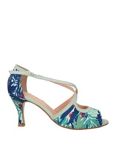 DORA Sandals Light green Leather, Textile fibers