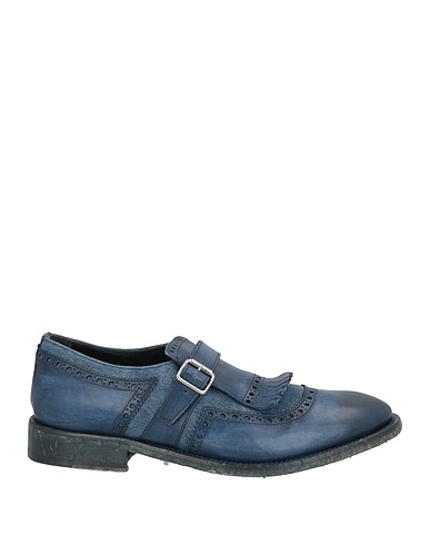 RICHARD OWE'N Loafers Slate blue Leather, Textile fibers