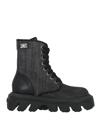 CASADEI Ankle boot Black Leather, Textile fibers