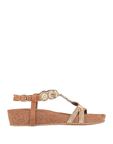 LAZAMANI Sandals Brown Textile fibres, Leather