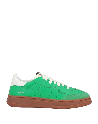 RUN OF Sneakers Green Leather, Textile fibers