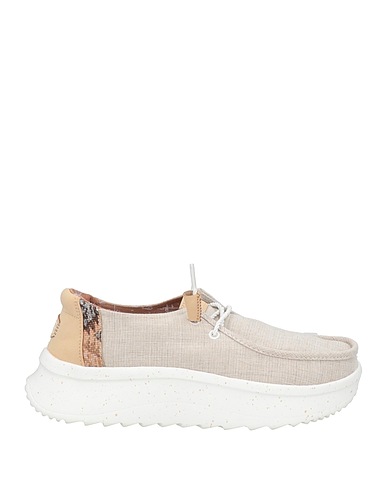 HEY DUDE Laced shoes Beige Leather, Textile fibers