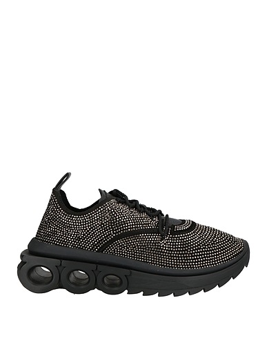 FERRAGAMO Sneakers Black Leather, Textile fibres