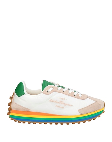 FERRAGAMO Sneakers Beige Pelle, Fibre tessili