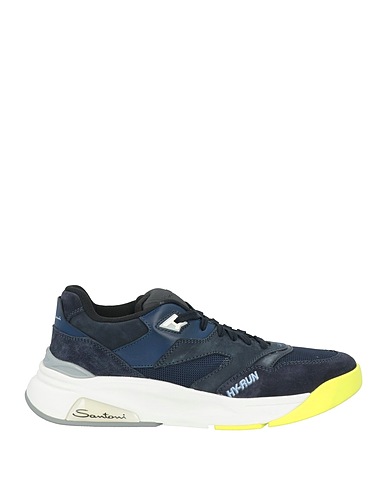 SANTONI Sneakers Midnight blue Leather, Textile fibers
