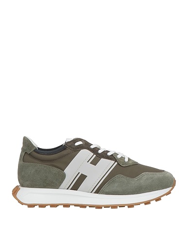 HOGAN Sneakers Military green Leather, Textile fibers