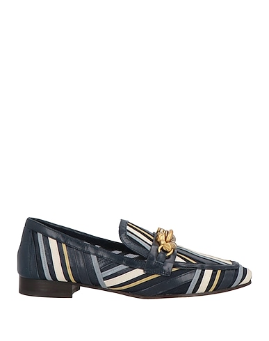 TORY BURCH Loafers Midnight blue Leather, Textile fibres