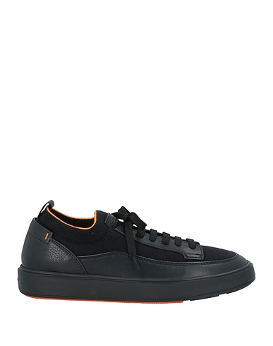 SANTONI Sneakers Black Leather, Textile fibers