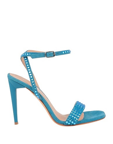 EDDY DANIELE Sandals Pastel blue Leather, Swarovski® Crystal