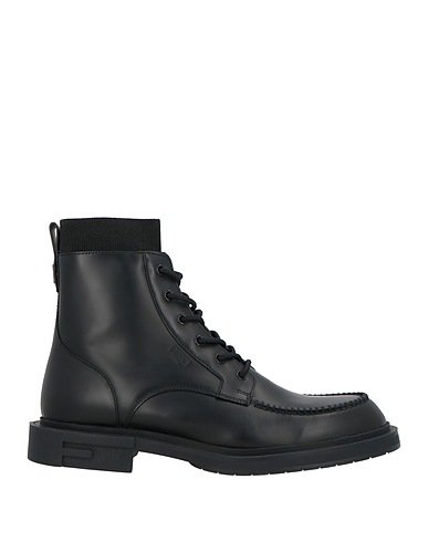 FENDI Ankle boot Black Leather, Textile fibers