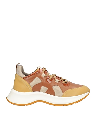 HOGAN Sneakers Brown Leather, Textile fibres