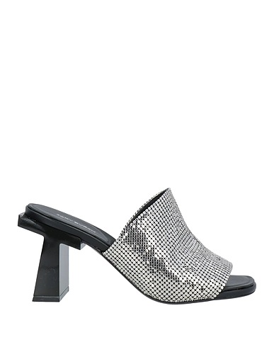 TORY BURCH Sandals Silver Goat skin, Textile fibres