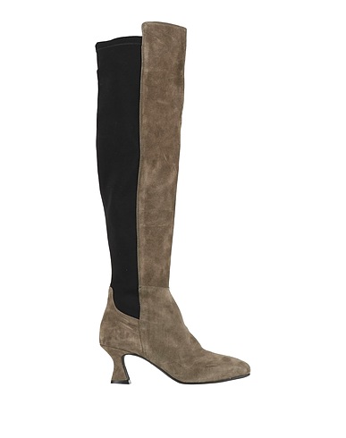 CARMENS Boots Military green Leather, Elastic fibres
