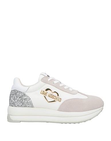 LOVE MOSCHINO Sneakers Light grey Leather, Textile fibres