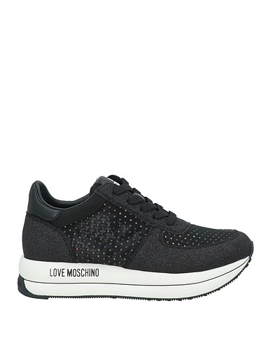 LOVE MOSCHINO Sneakers Black Leather, Textile fibres