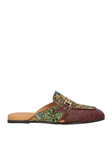 MICH SIMON Mules and clogs Chocolate brown Leather, Textile fibers