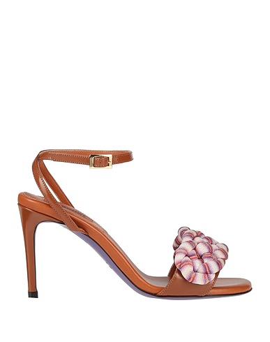 MISSONI Sandals Brown Textile fibers, Leather