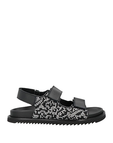 DOUCAL'S Sandals Black Leather, Textile fibers
