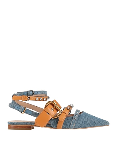 PINKO Ballet flats Blue Textile fibres, Calfskin