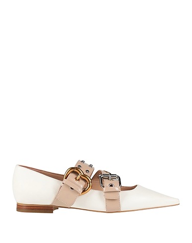 PINKO Ballet flats Off white Leather, Textile fibers