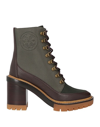 TORY BURCH Ankle boot Military green Leather, Textile fibers