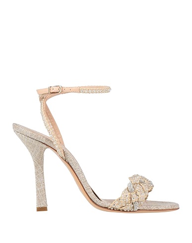CASADEI Sandals Beige Leather, Textile fibers