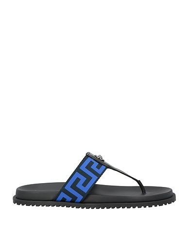 VERSACE Flip flops Black Calfskin, Textile fibres
