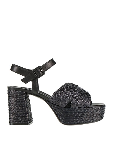 SERGIO ROSSI Sandals Black Natural raffia, Leather