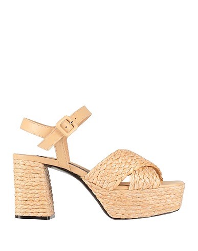 SERGIO ROSSI Sandals Beige Natural raffia, Leather