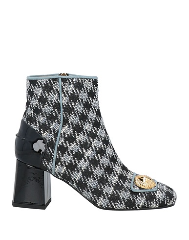 POLLINI Ankle boot Black Leather, Textile fibres