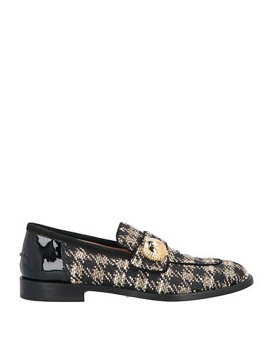 POLLINI Loafers Black Leather, Textile fibers
