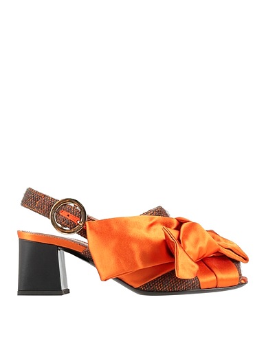 POLLINI Sandals Orange Textile fibers, Leather