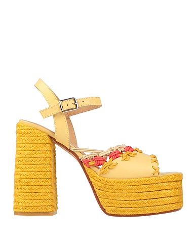 CASTAÑER Sandals Yellow Leather, Textile fibres