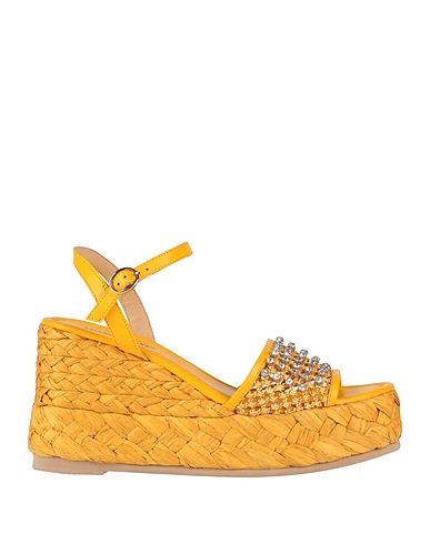 EMANUÉLLE VEE Sandals Mustard Leather, Natural raffia