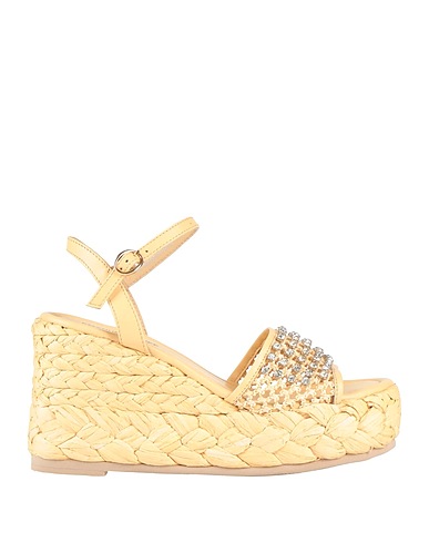 EMANUÉLLE VEE Sandals Beige Leather, Natural raffia