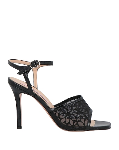 MARC ELLIS Sandals Black Leather, Textile fibers