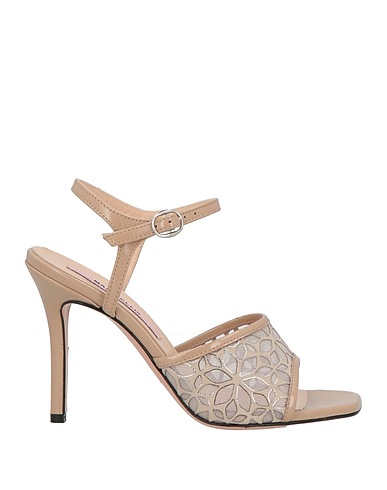 MARC ELLIS Sandals Beige Leather, Textile fibres